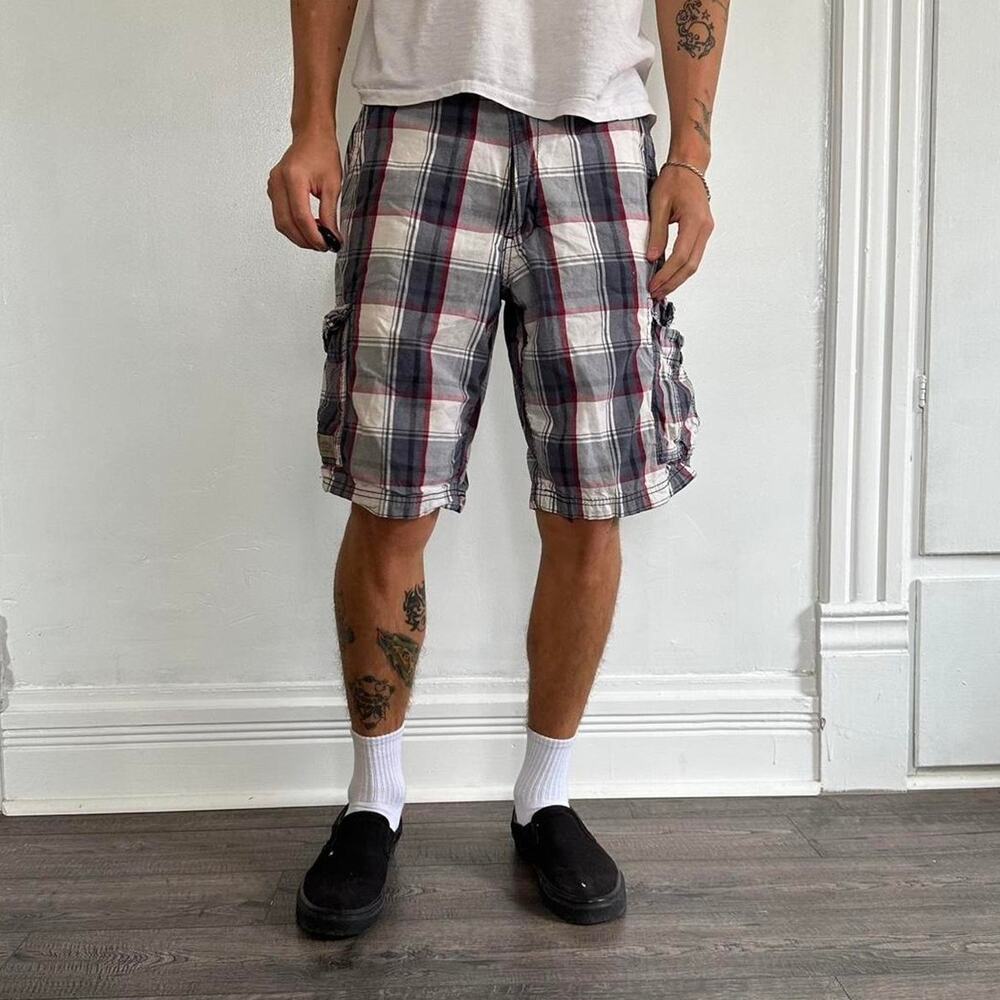Vintage Y2K 00s Red Levis Plaid Cargo Tactical Utility Short